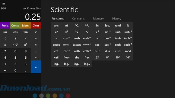 Giao diện của máy tính khoa học trong Calculator²