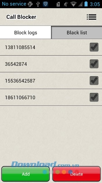 Danh sách đen trên Call Blocker
