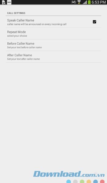 Caller Name Announcer với giao diện cài đặt cuộc gọi