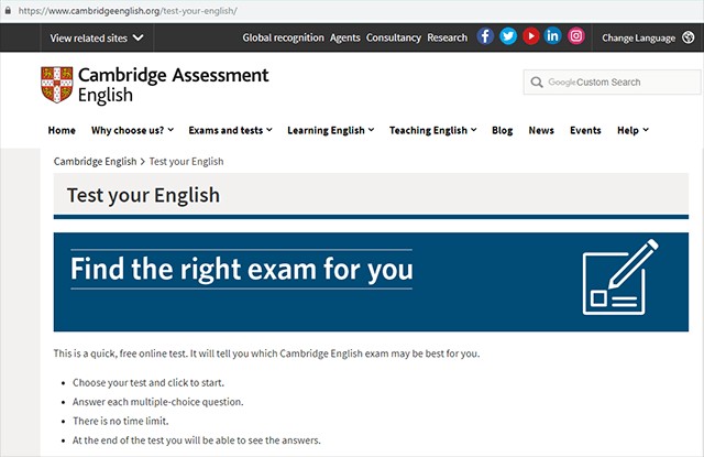 Giao diện của Test your English