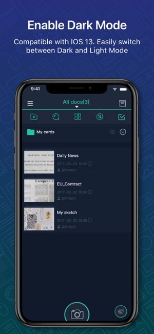 Chế độ Dark mode trên CamScanner app
