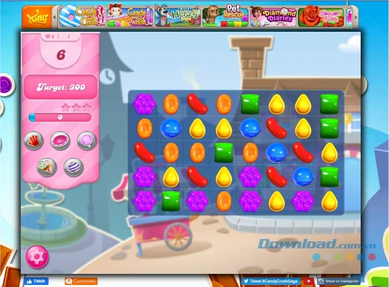 Hoàn thành mục tiêu ở mỗi cấp độ để lên cấp tiếp theo trong Candy Crush Saga Online
