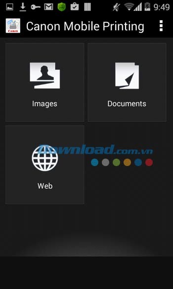 Giao diện ứng dụng Canon Mobile Printing