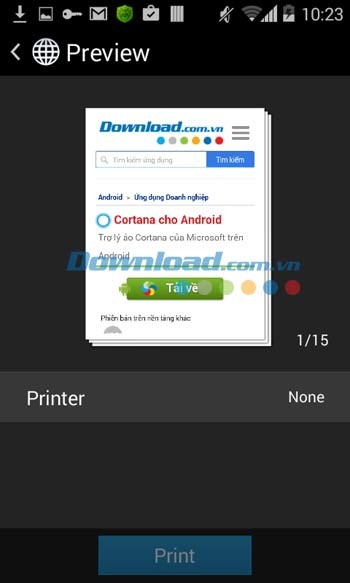 Canon Mobile Printing cho phép trang web trước khi in