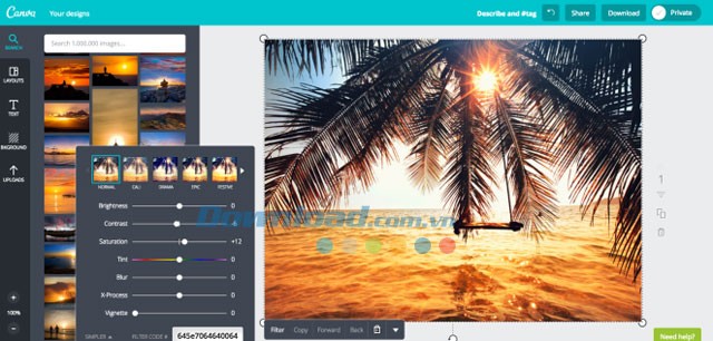 Các công cụ chỉnh sửa ảnh của dịch vụ thiết kế online Canva