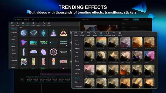 Chỉnh sửa video với hàng trăm hiệu ứng và bộ lọc, bao gồm Glitch, Blur, 3D,…