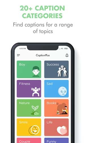 CaptionPlus có hơn 20 chủ đề khác nhau để người dùng có thể lựa chọn được caption phù hợp nhất