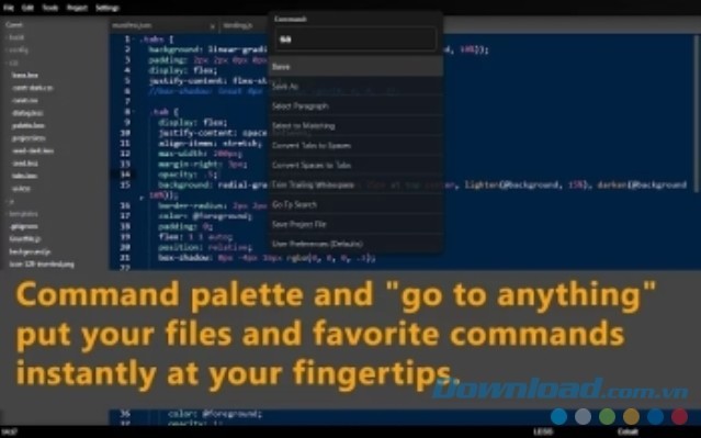 Sử dụng bảng lệnh và tính năng tìm kiếm nhanh chóng của tiện ích mở rộng Caret