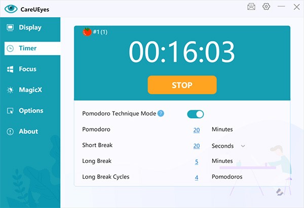 CareUEyes sử dụng nguyên tắc 20-20-20 để nhắc nhở người dùng nghỉ ngơi