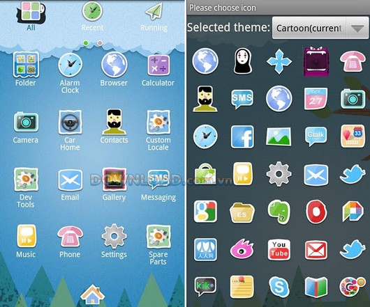 Cartoon theme có khoảng 50 icon đáng yêu