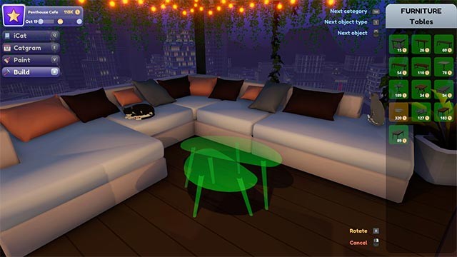 Thiết kế và trang trí quán cafe bằng hàng trăm item mà Cat Cafe Simulator cung cấp