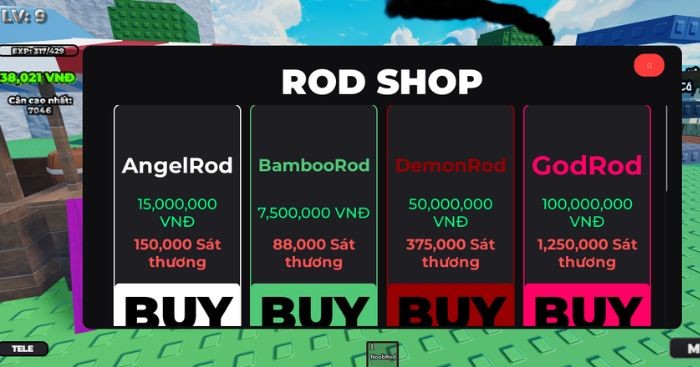 Hệ thống trang bị bao gồm Cần câu, Dây câu và Mồi nhử đa dạng