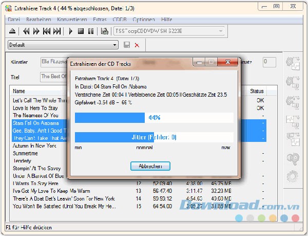 Theo dõi quy trình extract trên thanh tiến độ
