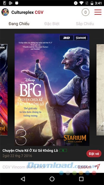 Giao diện chính của CGV Cinemas