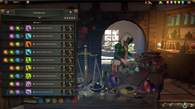 Chế tạo nhiều loại bình thuốc hữu ích trong game chiến thuật nhập vai cho máy tính Champions of Anteria