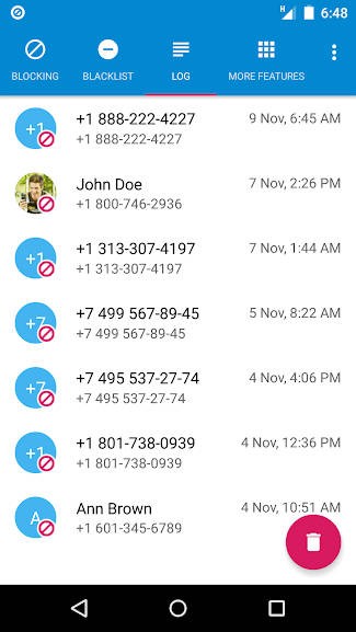 Danh sách cuộc gọi Call Blocker cho Android chặn