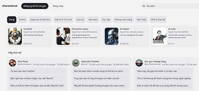 Hỏi về bất kỳ chủ đề nào mà bạn thích với các nhân vật của Character AI