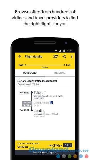 Cheapflights với tính năng duyệt hàng trăm hãng máy bay