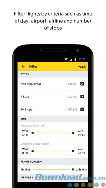 Cheapflights với tính năng lọc theo tìm kiếm