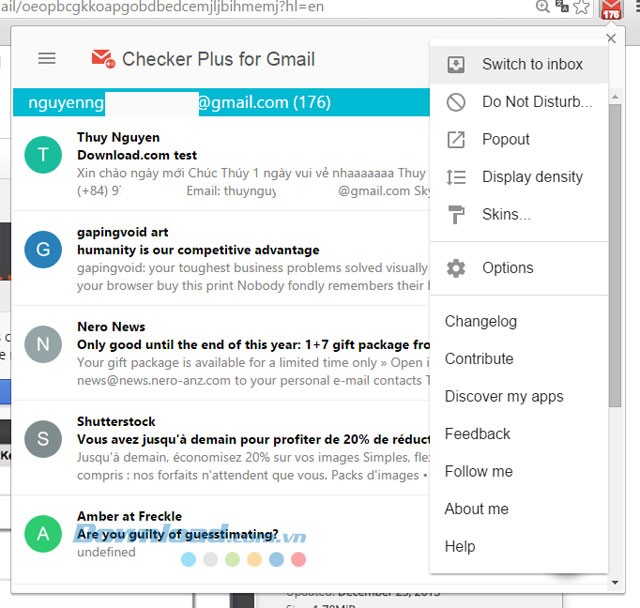 Các lựa chọn ngay trong ứng dụng