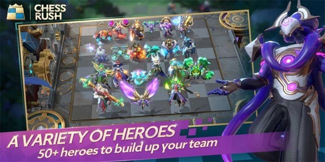 Lựa chọn và xây dựng đội quân ưu tú của bạn từ hơn 50 anh hùng trong Chess Rush