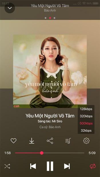 Giao diện nghe nhạc