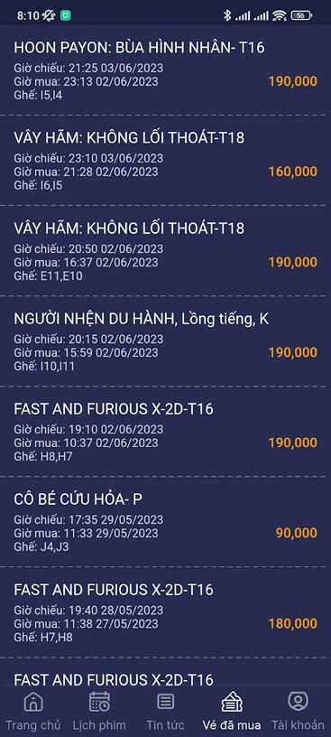 Vé xem ohim đã đặt