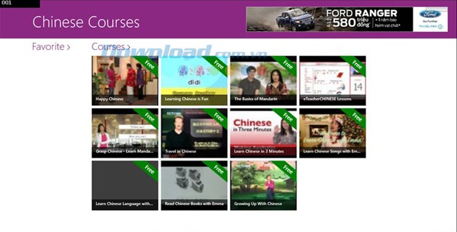 Giao diện chính bao gồm các chủ đề