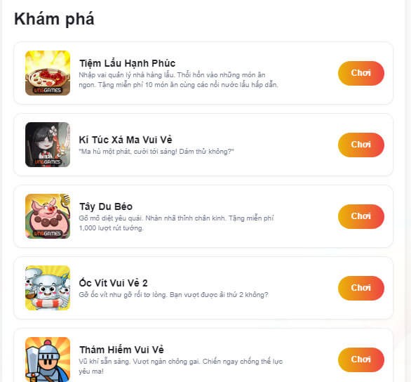 Hệ thống game đa dạng, phong phú