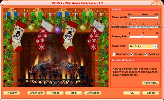 Bảo vệ màn hình với hiệu ứng lò sưởi Giáng sinh