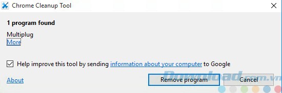 Kết quả quét của Chrome Cleanup Tool