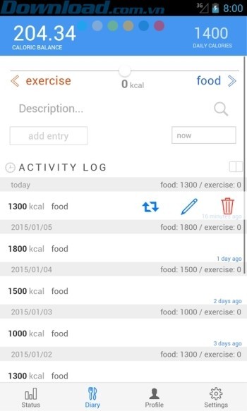 Xem lượng calo nạp vào và đốt cháy