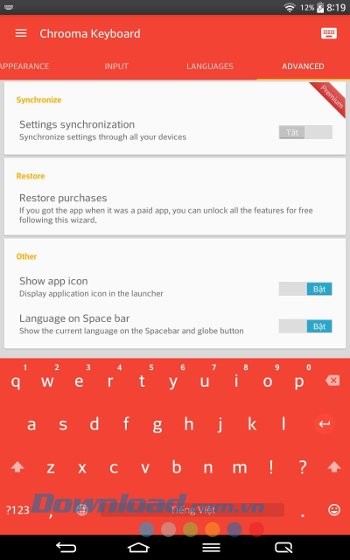 Các tính năng nâng cao của Chrooma Keyboard