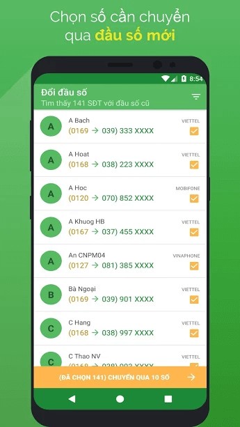 Chọn số cần chuyển qua đầu số mới
