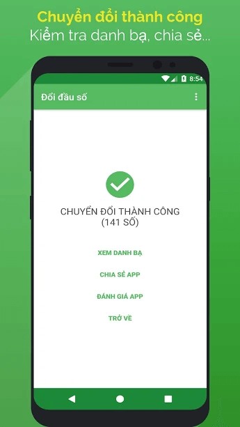 Giao diện chuyển đổi thành công