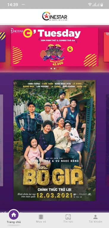 Giao diện chính của Cinestar