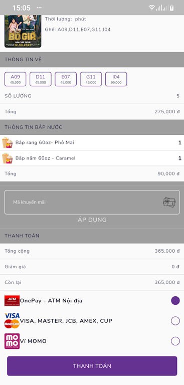 Đặt mua vé xem phim trên Cinestar