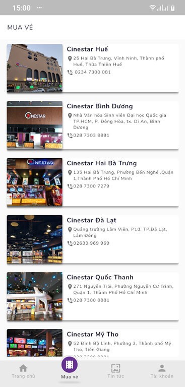 Tra cứu vị trí các rạp Cinestar