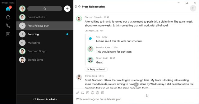 Cisco Webex Teams hỗ trợ họp nhóm, chat nhóm, chia sẻ dữ liệu...