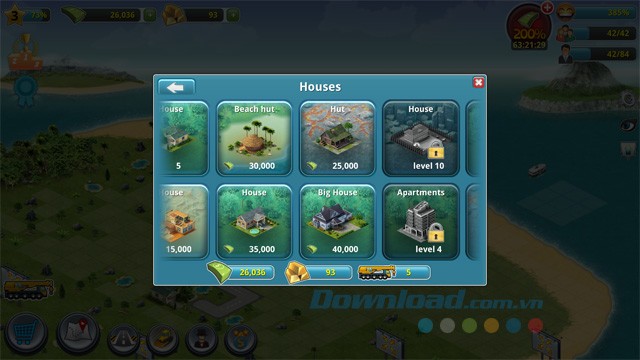 Các tùy chọn nhà của City Island 3