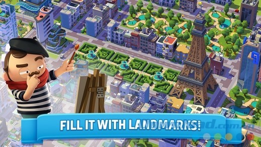 Thêm các biểu tượng thế giới vào thành phố của bạn trong game City Mania: Town Building Game cho iOS