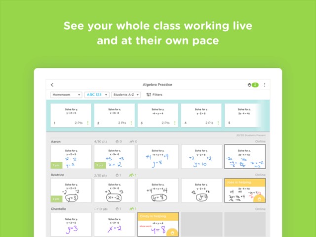 Với Classkick, giáo viên có thể quan sát học sinh làm việc trực tuyến với tốc độ của riêng chúng