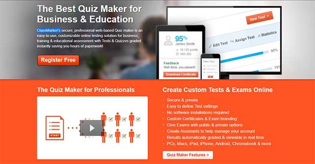 ClassMarker là trang web tạo bài kiểm tra trực tuyến và miễn phí