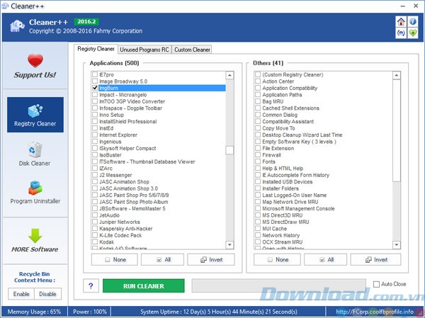 Giao diện của phần mềm dọn dẹp máy tính Cleaner++