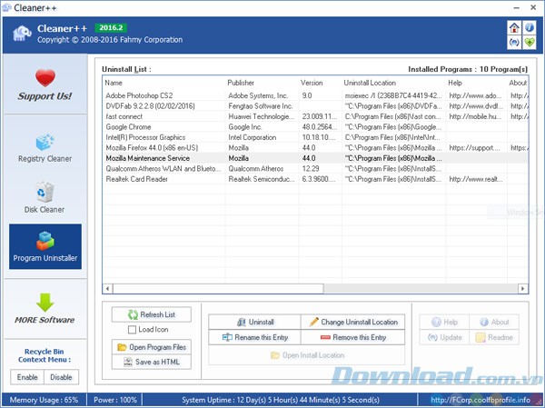 Gỡ cài đặt ứng dụng với Cleaner++