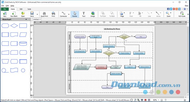 Giao diện chính của phần mềm vẽ sơ đồ ClickCharts miễn phí cho máy tính
