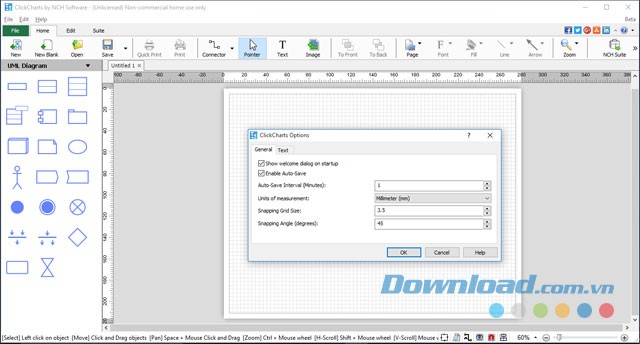 Sử dụng nhiều tùy chọn trong phần mềm vẽ sơ đồ ClickCharts miễn phí cho máy tính