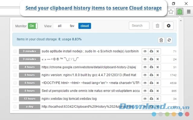 Giao diện tiện ích Clipboard History 2 cho Chrome