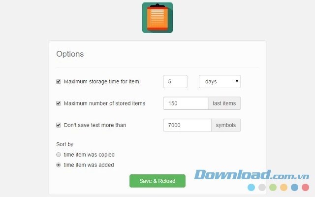 Nhiều tùy chọn lưu trữ dữ liệu độc đáo trên Clipboard History 2 cho Chrome