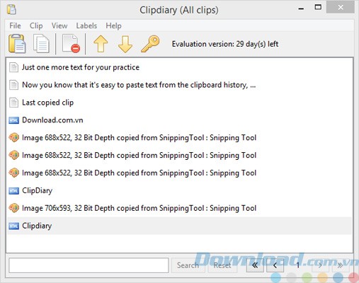 Giao diện của phần mềm quản lý clipboard Clipdiary